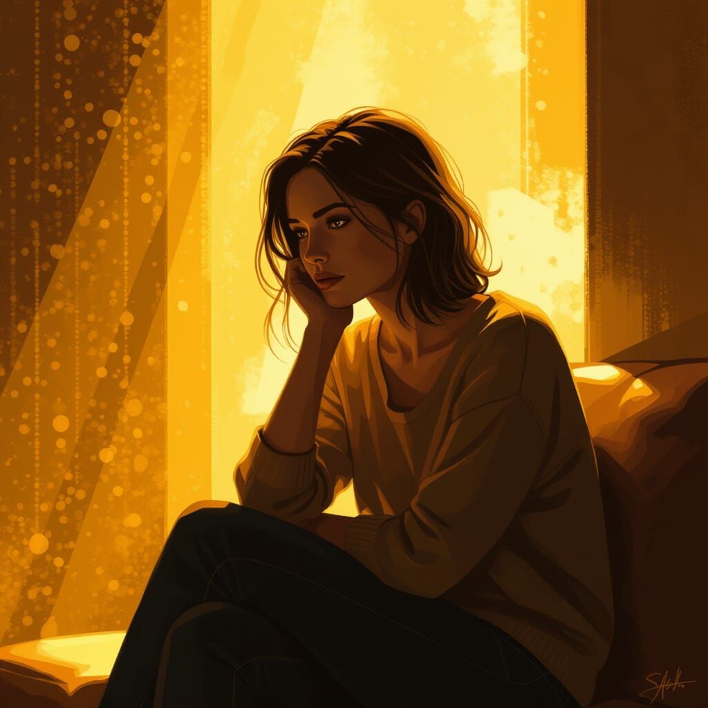 Woman in Golden Light: A Digital Painting