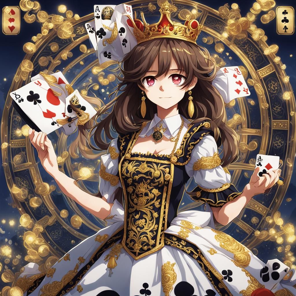 Queen of Clubs in Anime Style