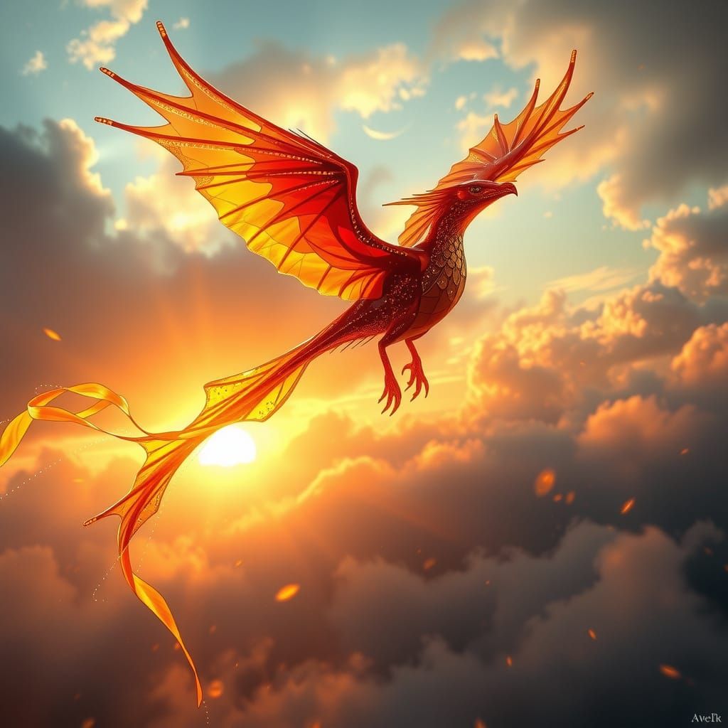 Surreal Glass Dragon Soars Through Stormy Dawn Skies