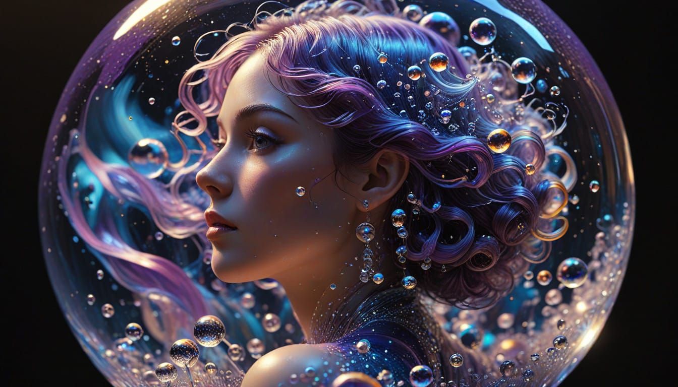 Stunning Iridescent Bubble Arrangement with Dreamlike Woman'...
