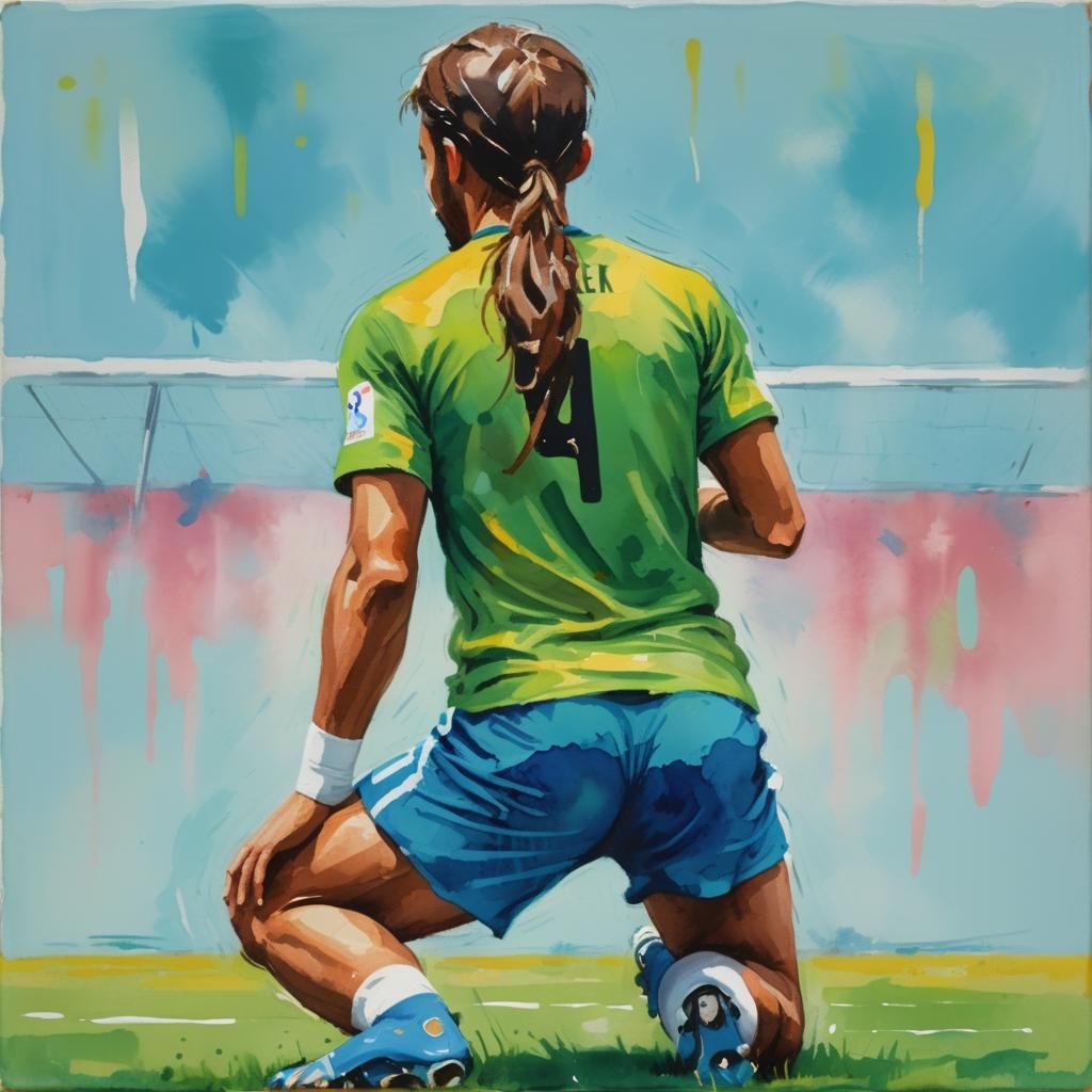 Kneeling Soccer Player in Gouache Style