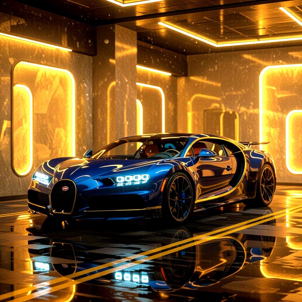 Ultra-Realistic Luxury Sports Car Interior with Golden Trims