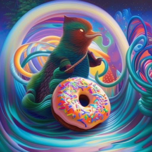 Cops Worshipping a Divine Donut in Digital Art