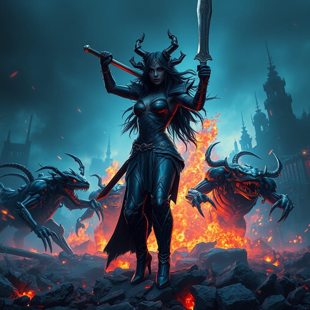 Dark Goddess Dominates Twisted Robots in Ruins