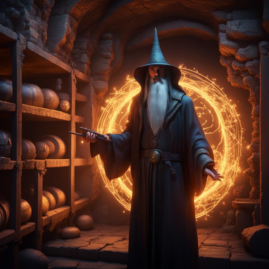 Wizard in Arcane Circle, Detailed Matte Painting