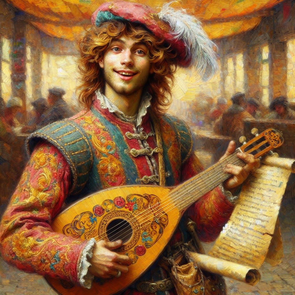 Impressionistic Medieval Portrait of a Joyful Bard
