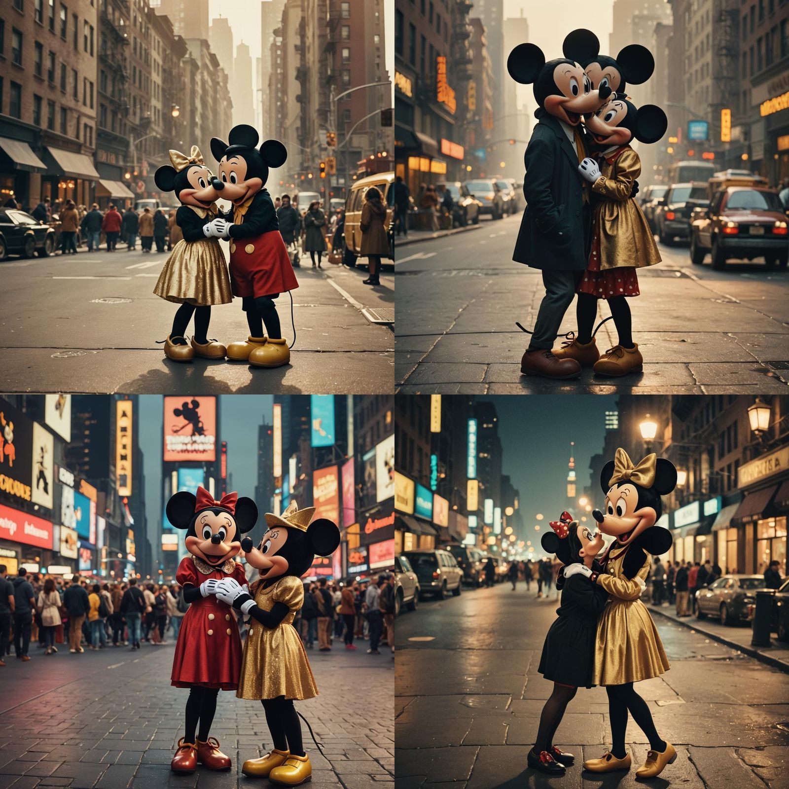 Mickey and Minnie Kiss in New York: Cinematic Film Still