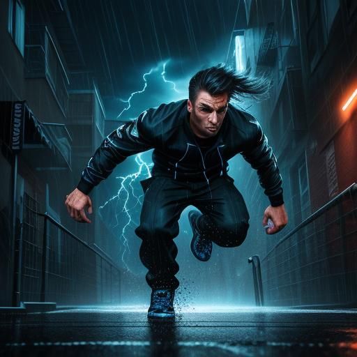 Parkour Athlete in Stormy City Alleyway