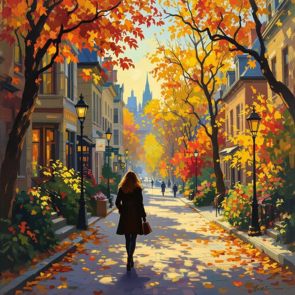 Montreal Fall Scene in Impressionist Style
