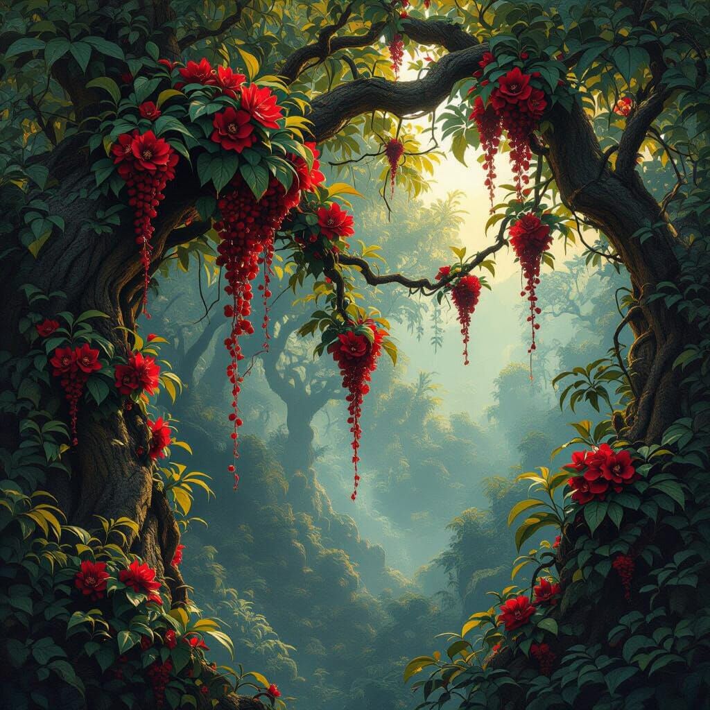 Bloodfruit Vines in Hyperdetailed Fantasy Style