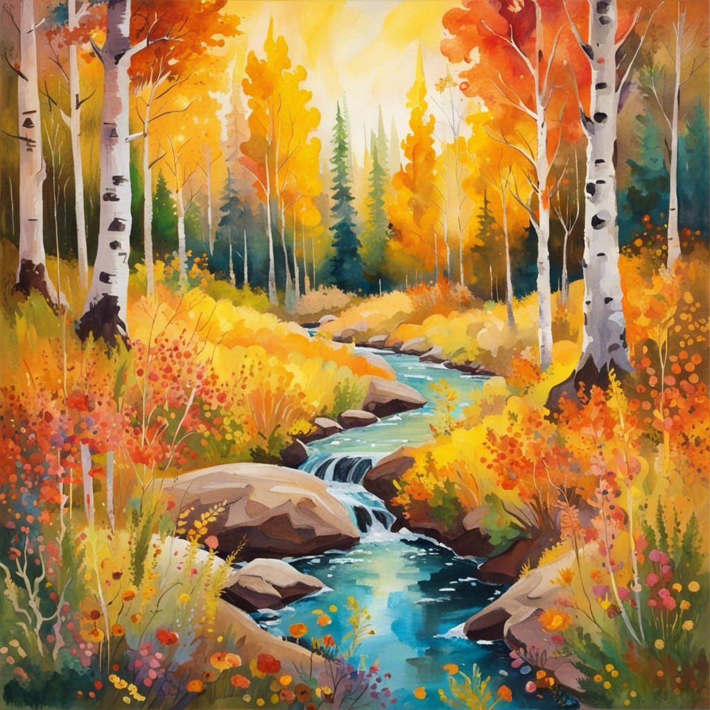 Gothic Elven Forest: Golden Sunlight in Gouache Style