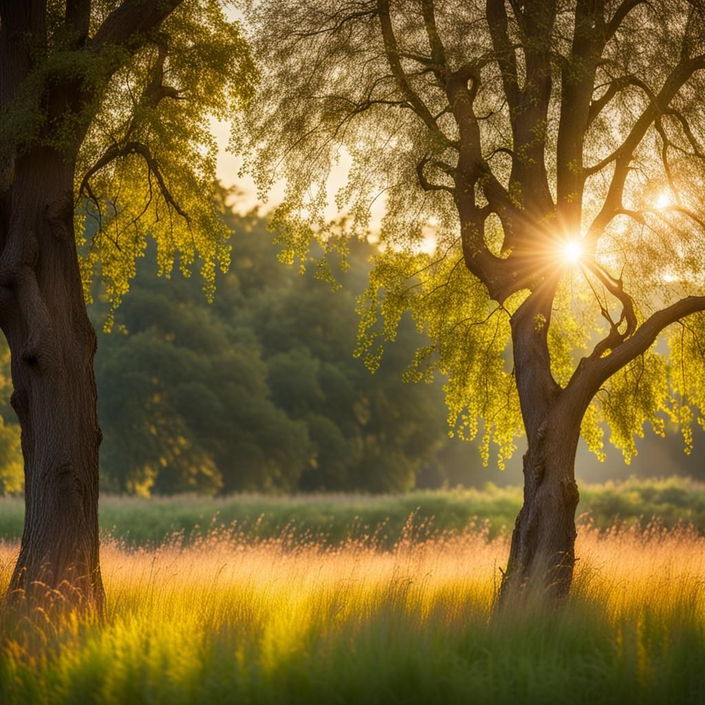 Sunlit Meadow with Elms: Professional Photography