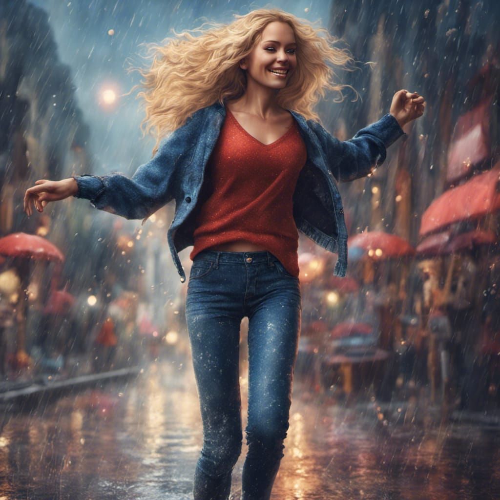 Woman Dancing in Rain: Detailed Matte Painting