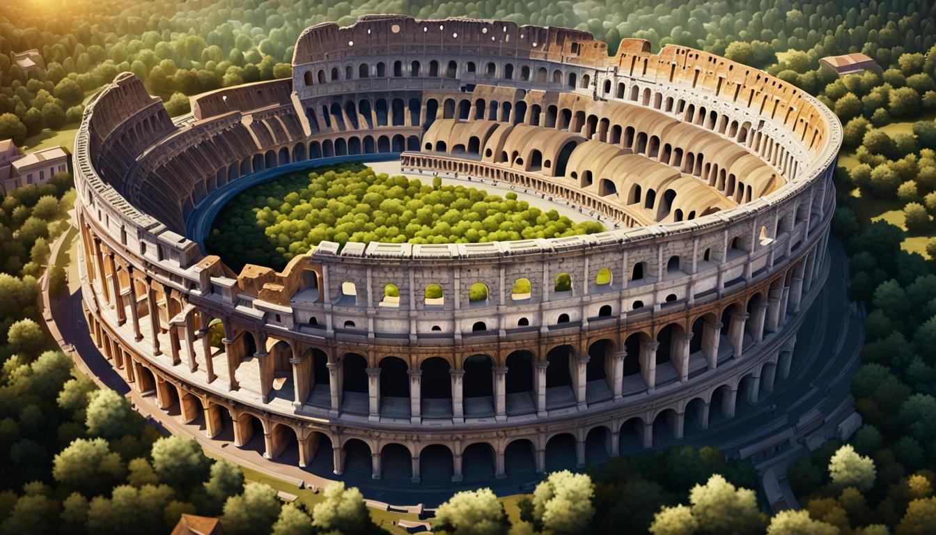 Roman Coliseum Painting with Divine Light, Fine Art