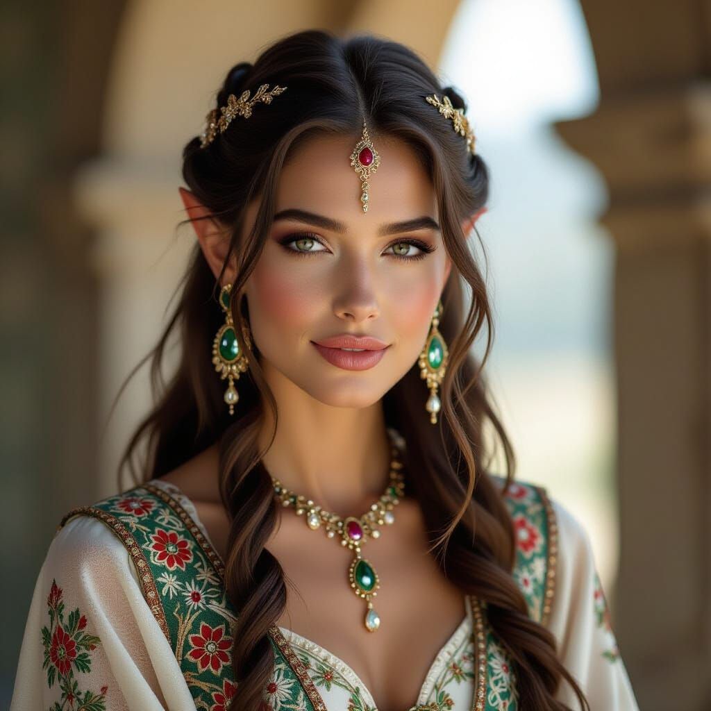 Confident Elf Woman in High Fashion Editorial Style