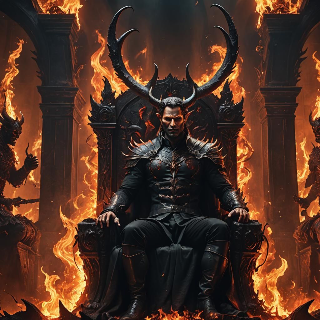 Lucifer on Throne in Hell: Dark Fantasy Art