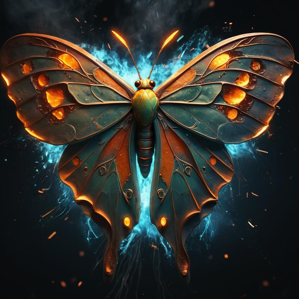 Bioluminescent Luna Moth in Molten Metal