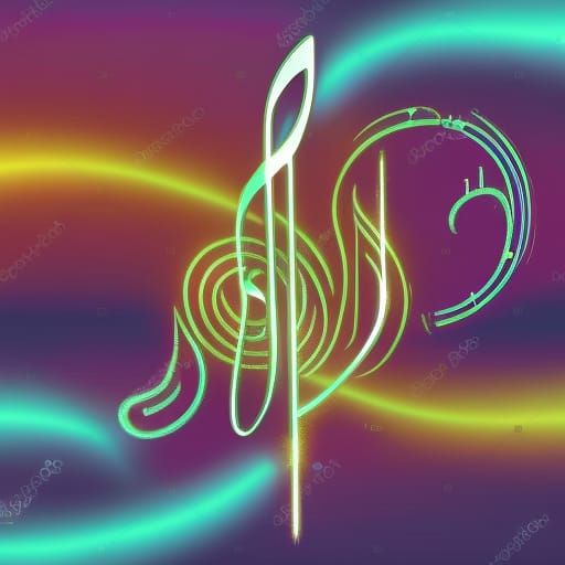 Gold and Rainbow Music Notes in Synthwave Style