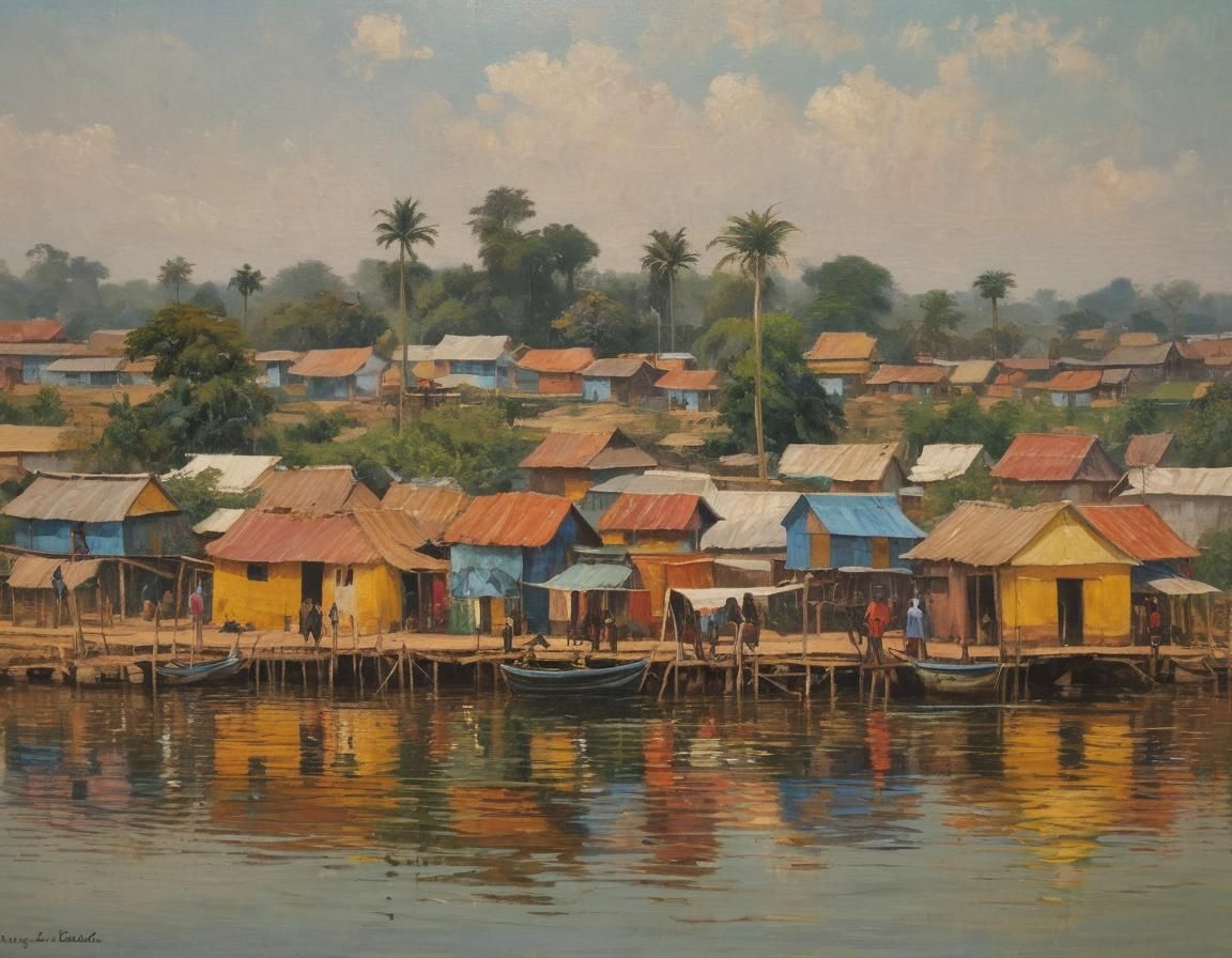 Nzulezu Village on Stilts: An Oil Painting