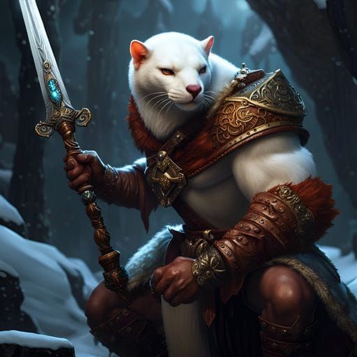Weasel Barbarian in Dark Fantasy Style