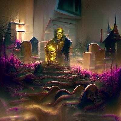 Golden Graveyard: Sinister Dark Fantasy Scene