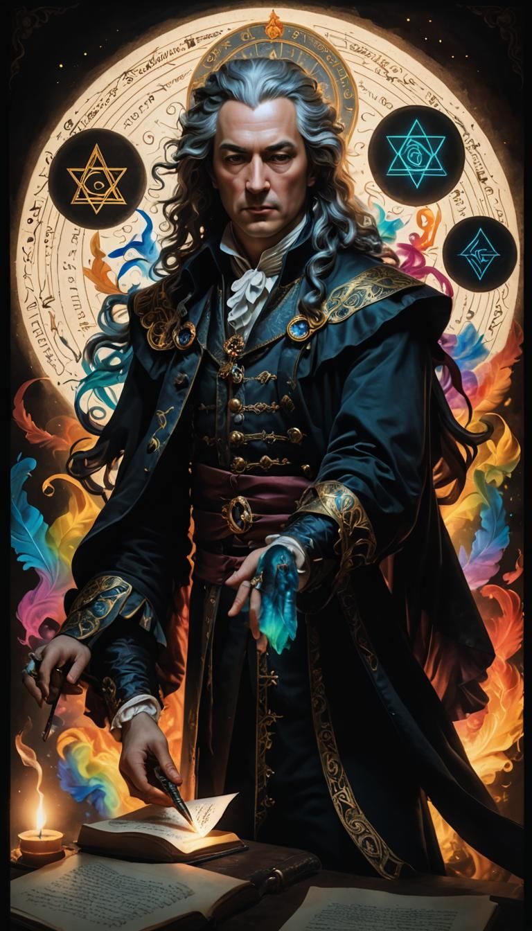 Mystical Hand Writes Fate in Rainbow Aura