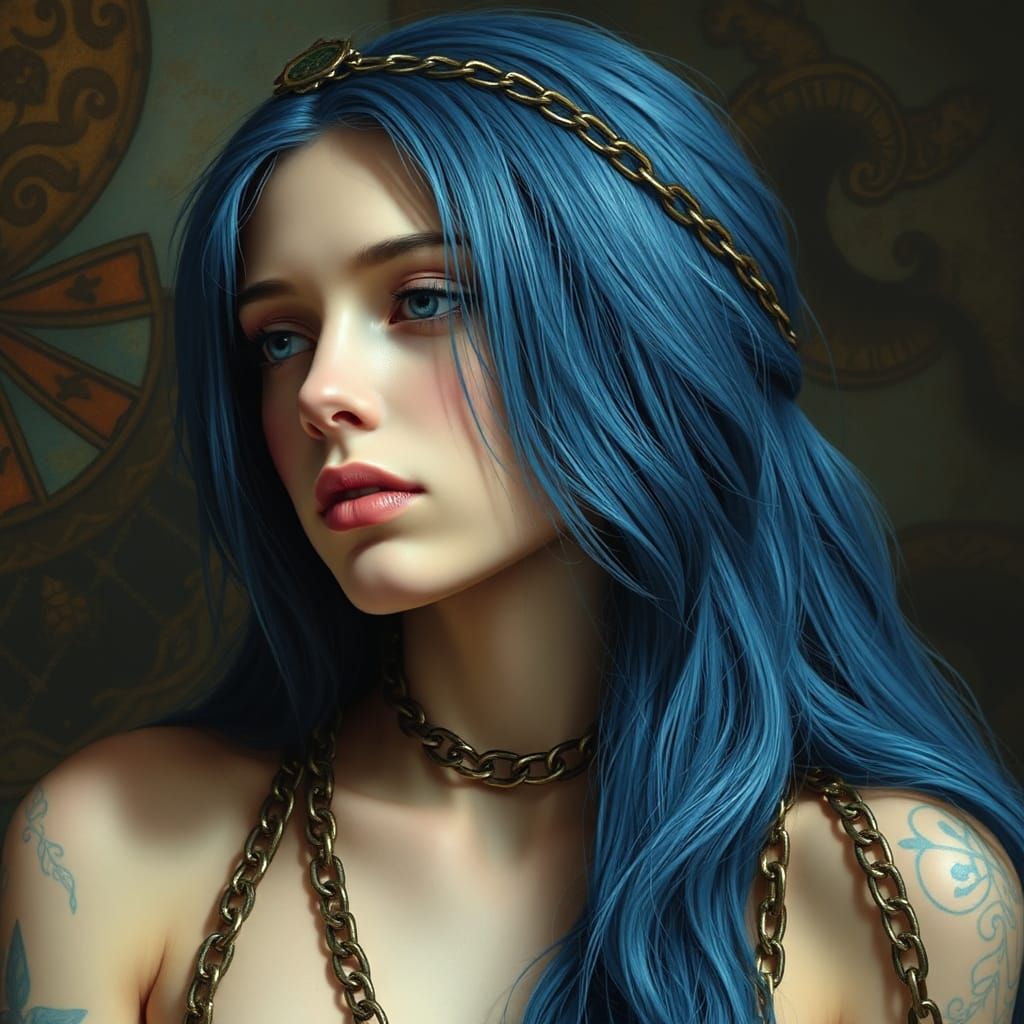 Surreal Chains and Blue Hair Fantasy Art
