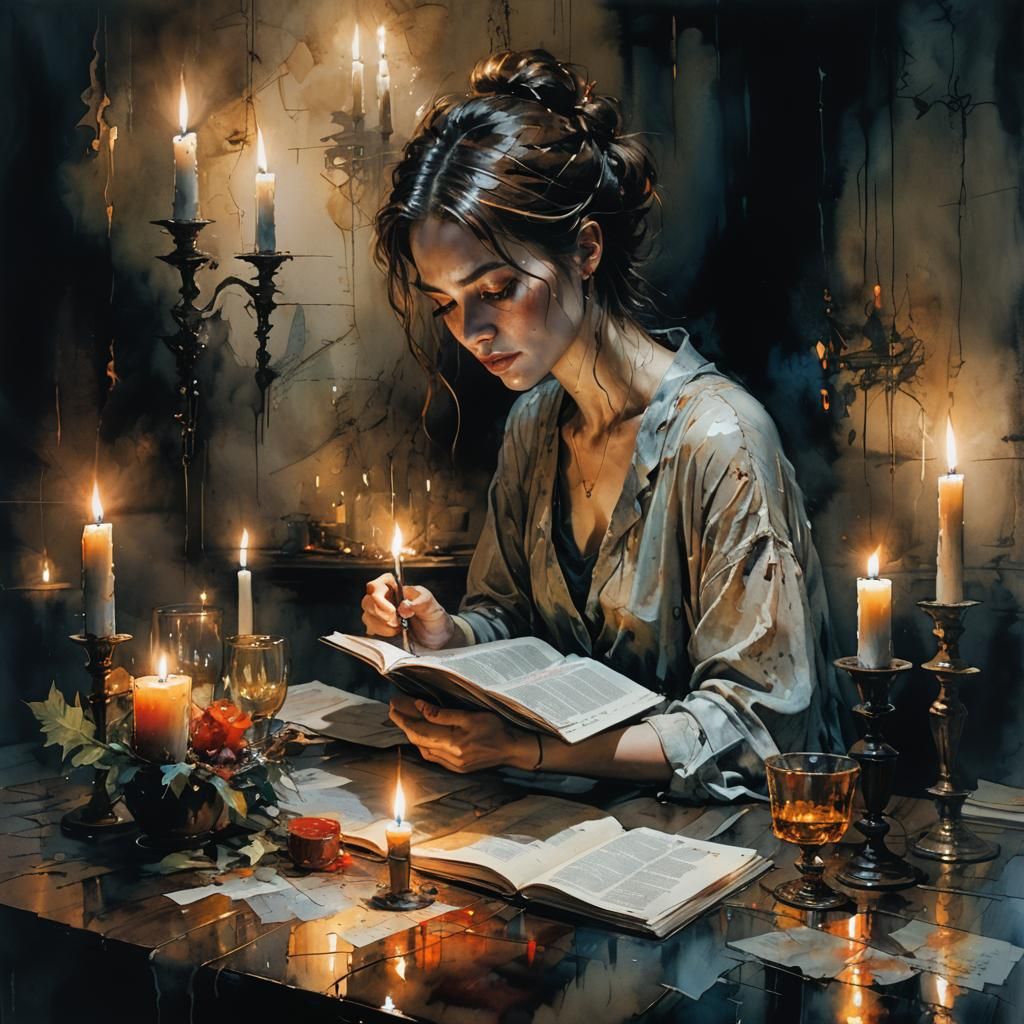 Surreal Candlelit Study in Deep, Intricate Color