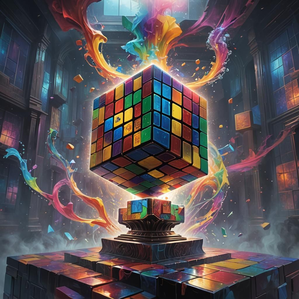 Mechanical Bloom: Ethereal Rubik's Cube Concept Art