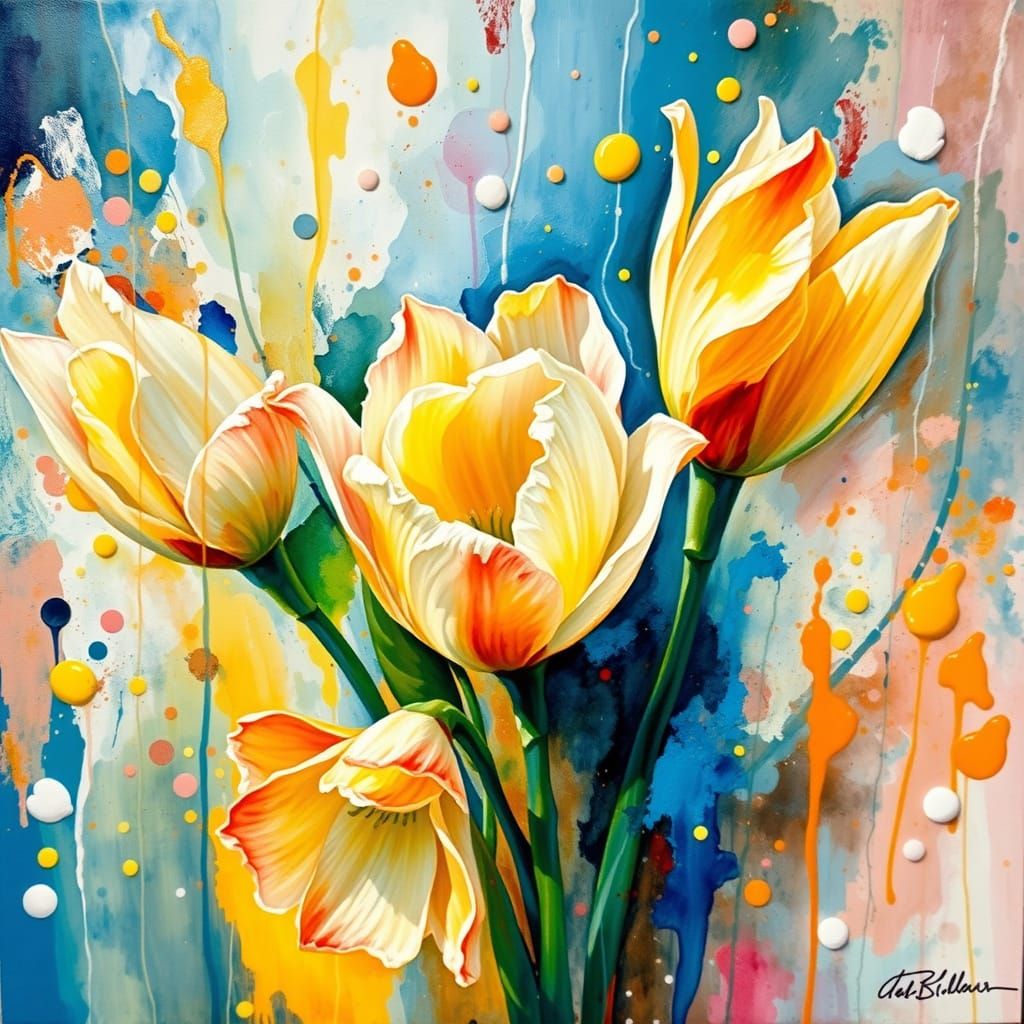 Expressive Spring Bouquet in Textured, Impressionist Oil and...