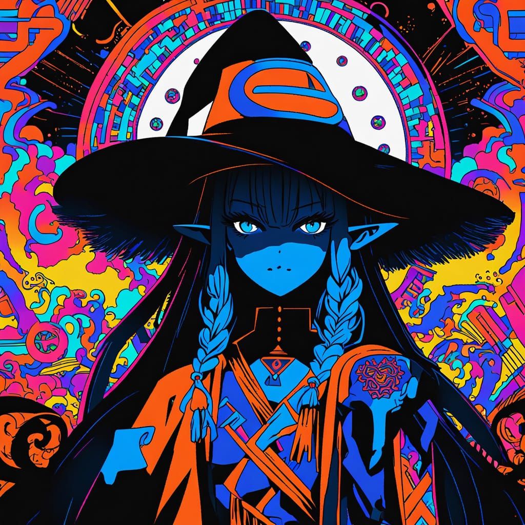 Anime Elf Witch with Runic Tattoo