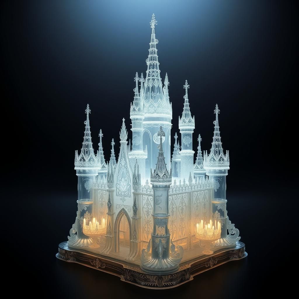 Enameled Glass Castle with Victorian Mystique