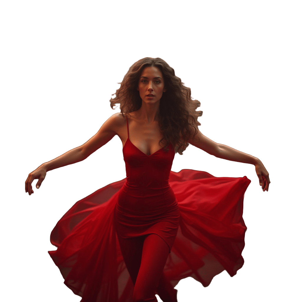 Woman Dancing on Stage with Neon Reflections