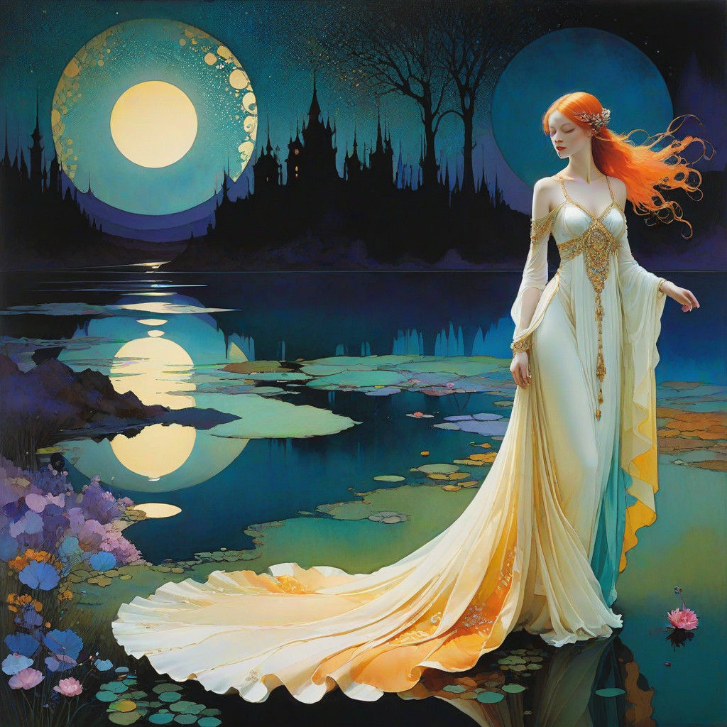 Ethereal Arabesque Scene in Vibrant Triadic Colors