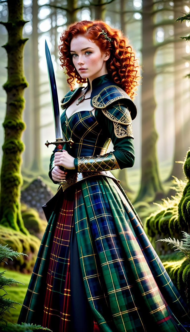 Scottish Woman in Tartan Gown Fantasy Illustration
