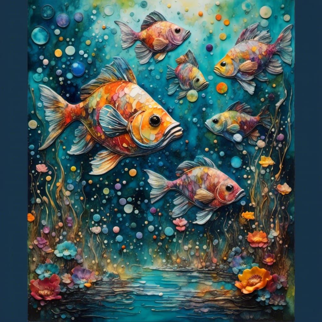 Fish Leaps from Lagoon Under Swirling Sky