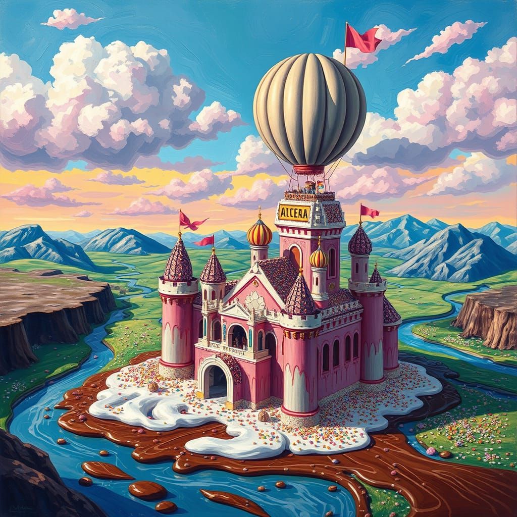 Melting Ice Cream Castle in Surreal Oil Painting