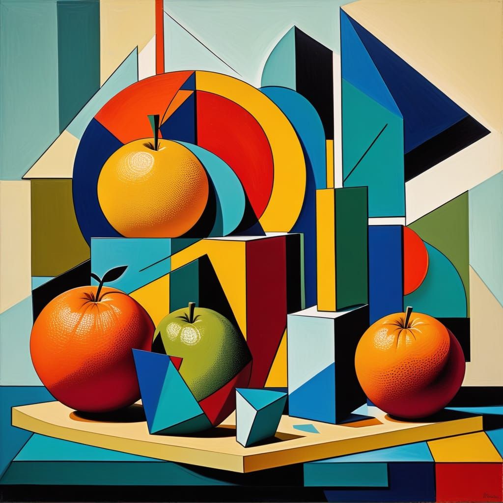 Cubist Fruit Still Life in Bold Colors
