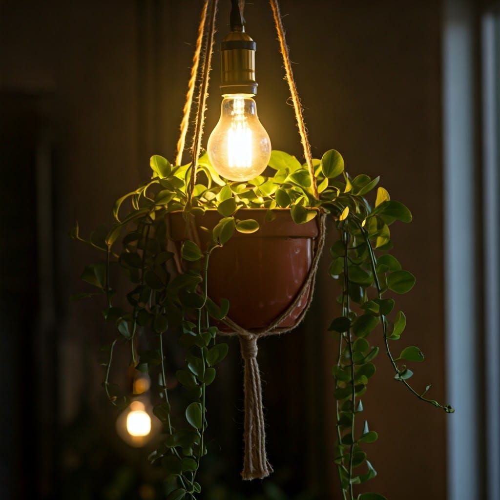 Hanging Planter Lamp with Trailing Plants