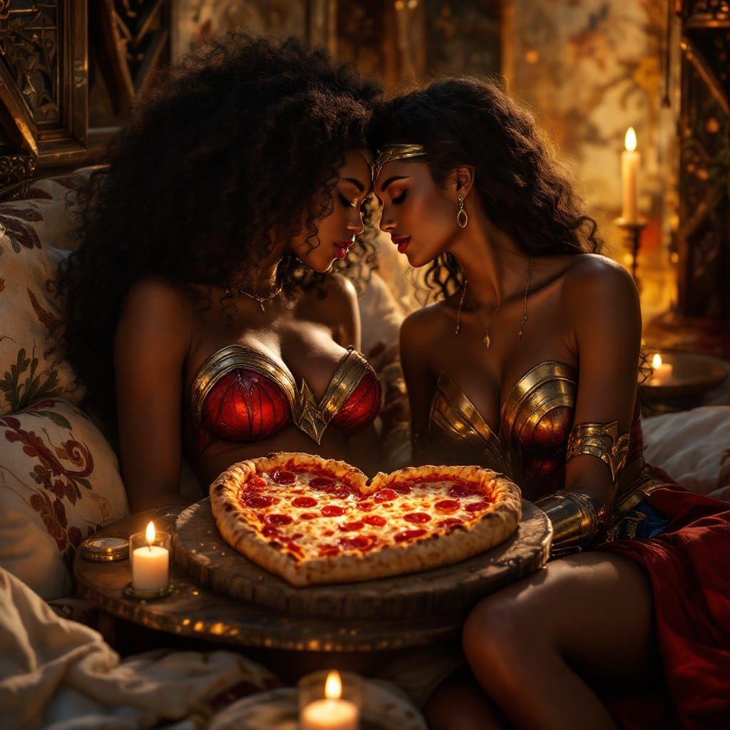 Passionate Moment in a Temple: A Hyperrealistic Rendering