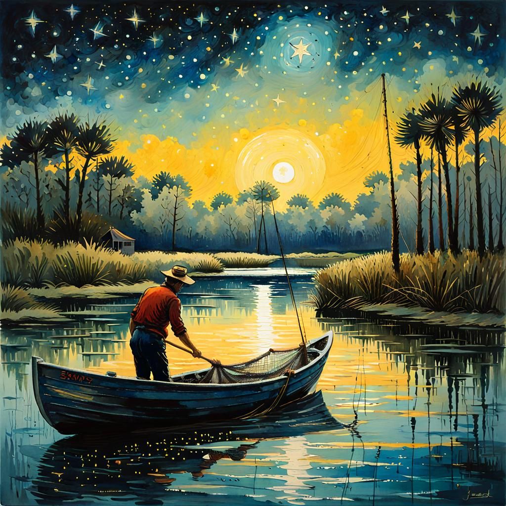 Low Country Shrimper with Starry Night Sky