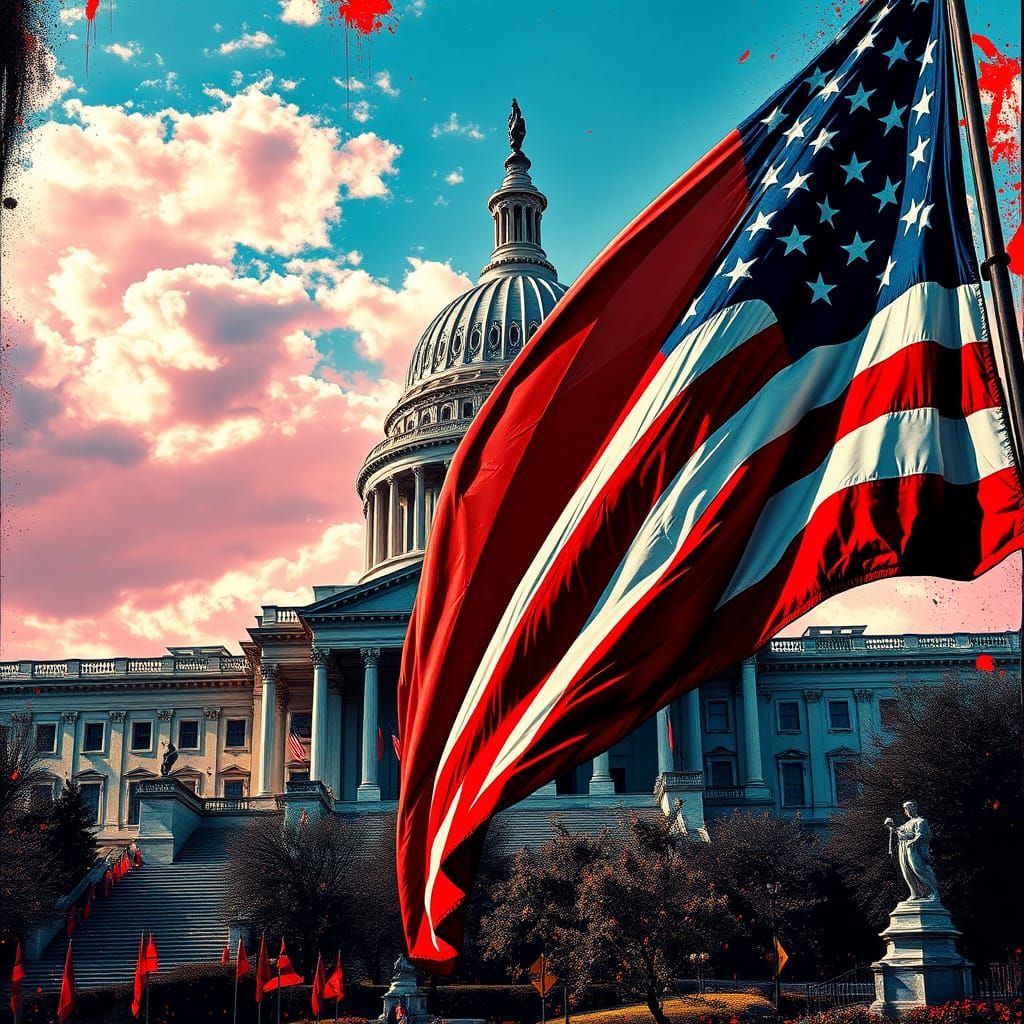 Gritty Capitol Building Mural in Graffiti Art Style