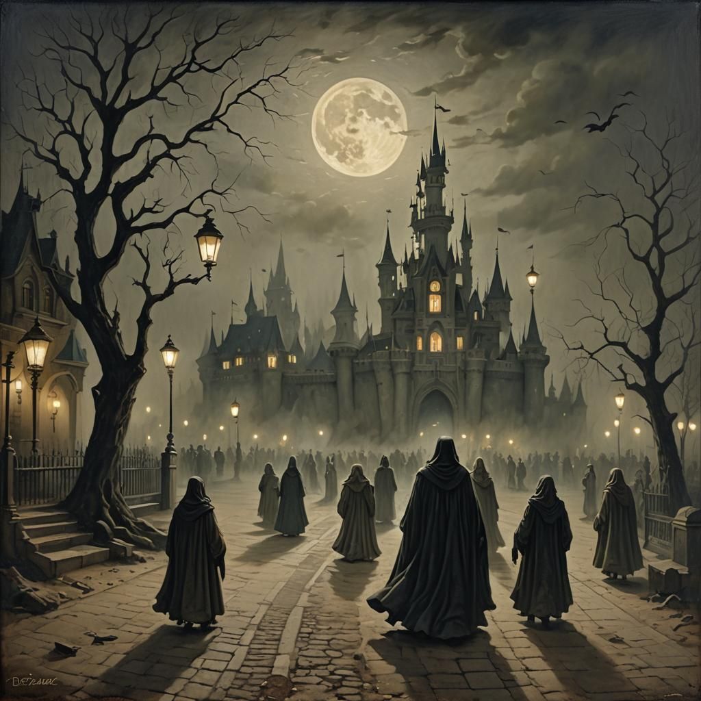 Eerie Ghosts Gather in Abandoned Disneyland at Night