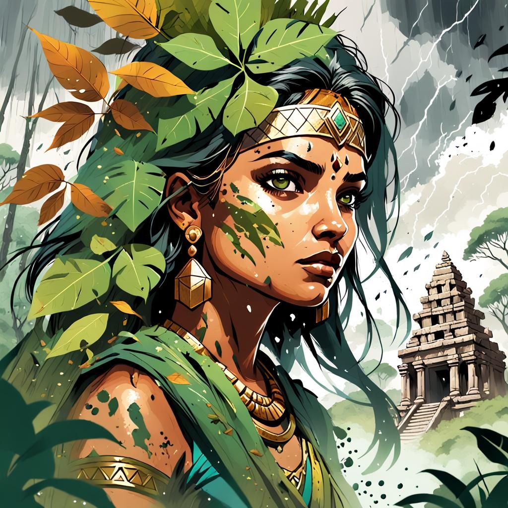 Indian Queen Double Exposure Portrait in Comics Style