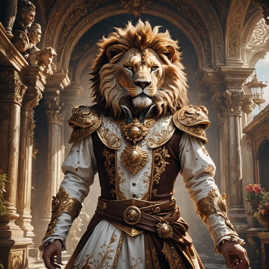 Baroque Style Portrait with Lion Headdress