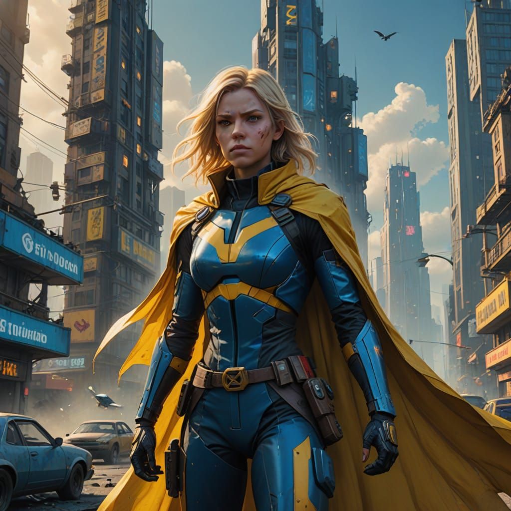 Comic Book-Inspired Superheroine in Dynamic Post-Apocalyptic...