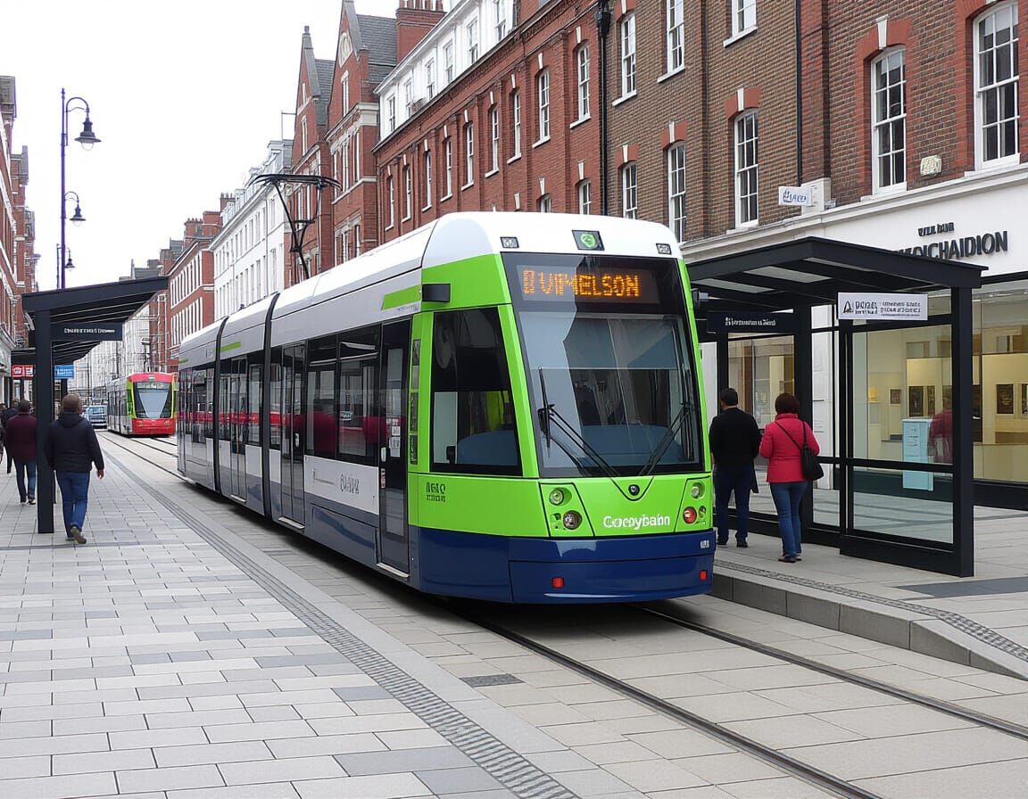 Croydon Tramlink Tram in Bright Green Livery