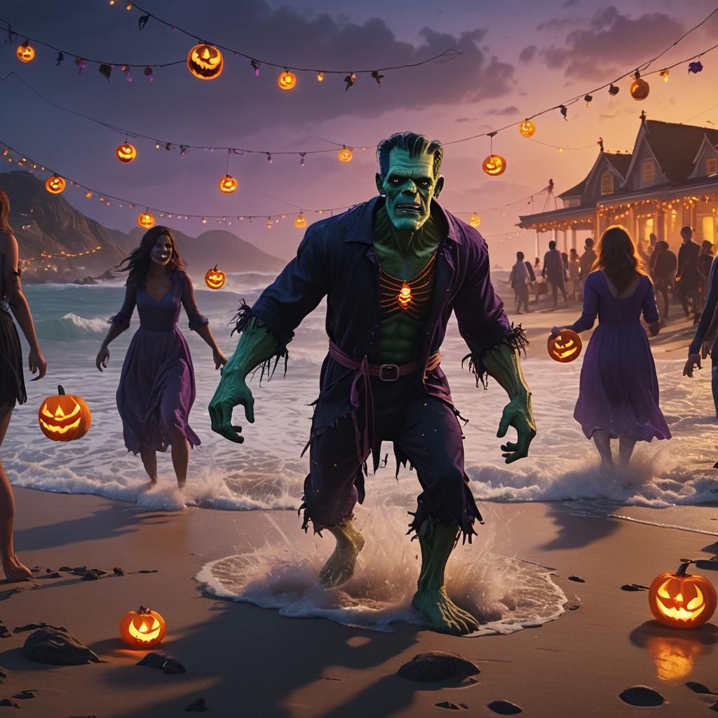 Frankenstein's Halloween Beach Party at Sunset