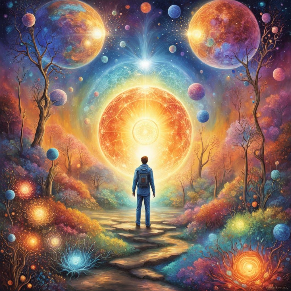 Luminescent Garden: Cosmic Surrealism in Oil Painting