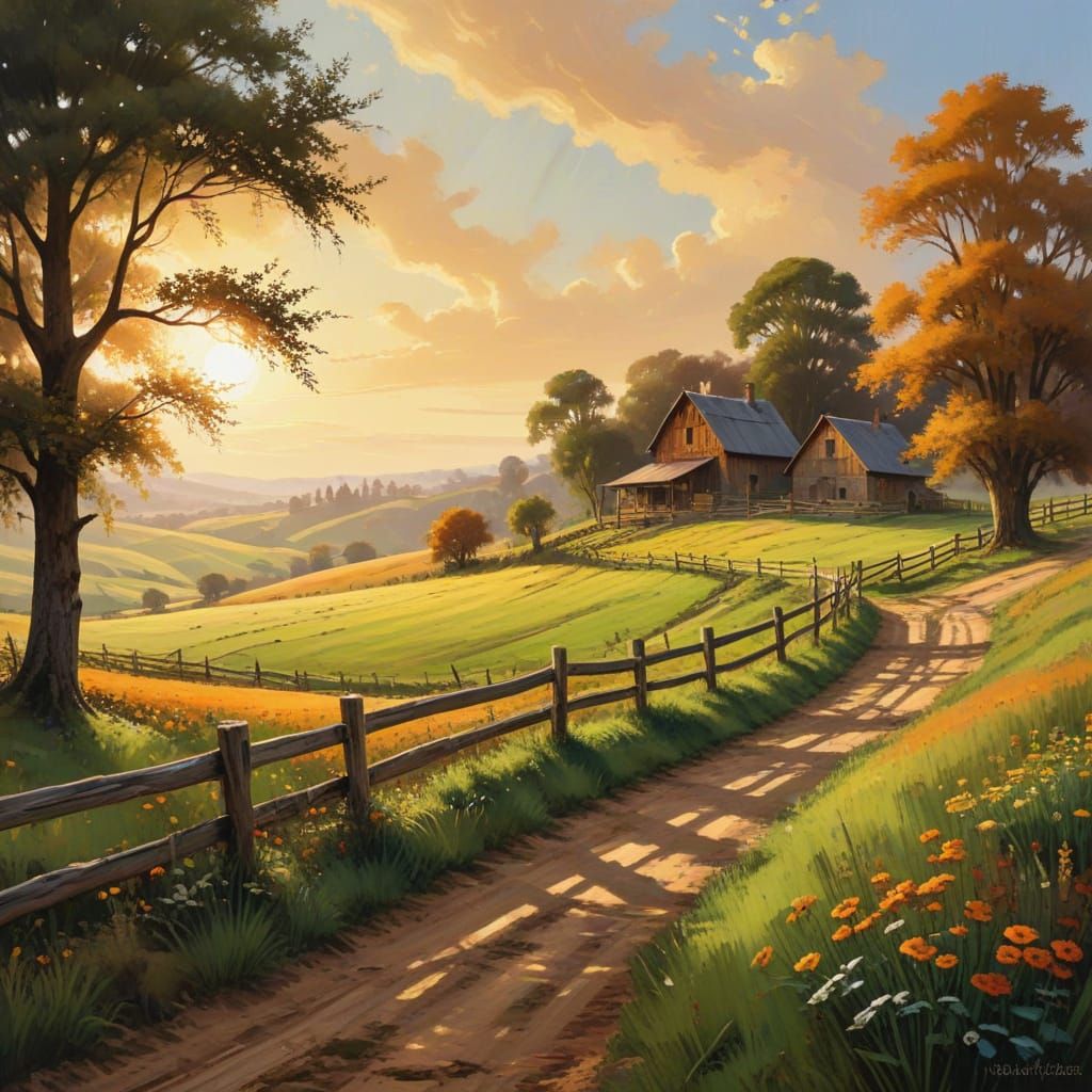 Impressionist Countryside Scene with Di-Ahman Farms